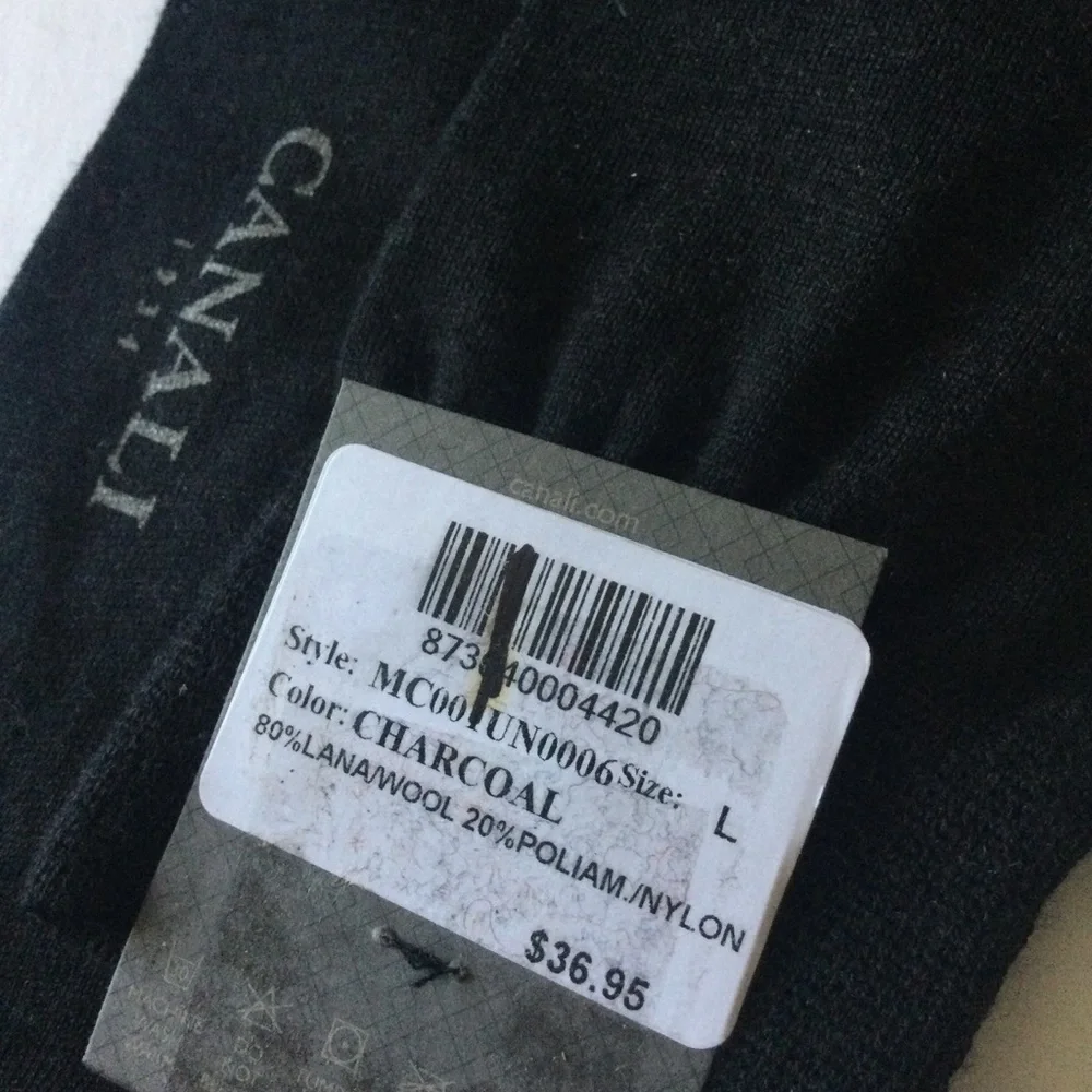 CANALI MENS SOLID LIGHTWEIGHT WOOL BLEND SOCKS CHARCOAL GRAY SIZE LARGE NWT